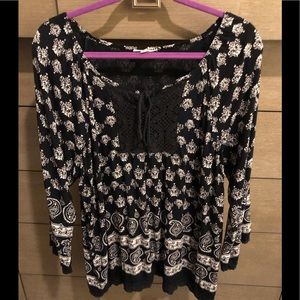 CB Establishments 1962 Black & Tan Peasant Top XL